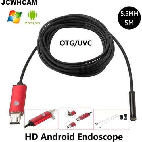JCWHCAM HD 6 LED 5.5mm Lens 5M Cable Android USB Endoscope Waterproof Inspection Borescope Tube Camera For Android Smartphone