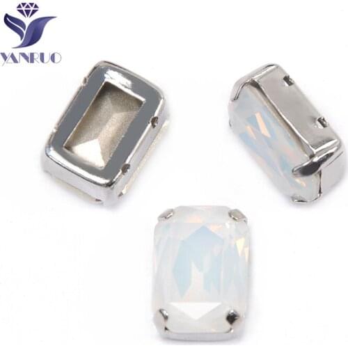 YANRUO 4627 All Sizes White Opal Octagon Strass Craft Gems Glass Crystal Pointed Back Sewn Rhinestones For Wedding Dress