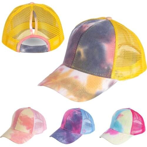 High Quality Adjustable Baseball Hat Outdoor Women Tie Dye Anti Sun Cotton Baseball Cap Mesh Ponytail Hat