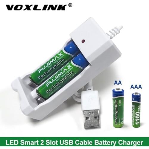 VOXLINK USB Battery Charger 2slots With USB cable For AA/AAA Rechargeable Batteries Charger For remote control microphone camera