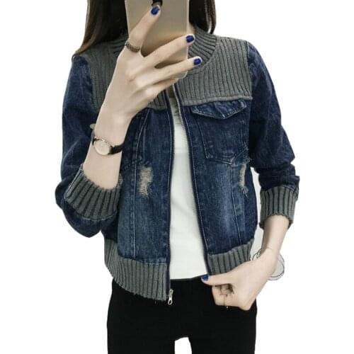 Plus Size New Short Denim Jacket Women Spring Autumn Casual Fashion Hole Zipper Jacket Loose Cardigan Coat Ourwear Female Q474