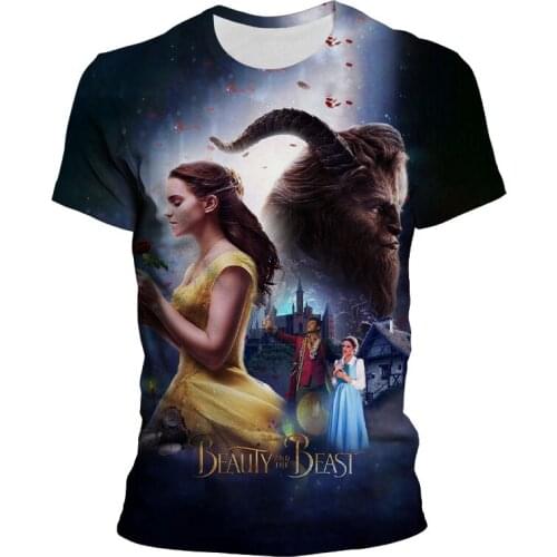 Beauty And The Beast Vintage T Shirt For Men Disney Movie 3D Print Women T-shirts Short Sleeve Summer Casual Children Clothing