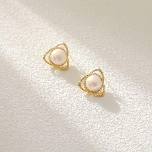 S925 Silver Ear Needle Stud Earrings Minimalist Natural Irregular Pearl W/Zircon brass14k Gold Jewelry for Women HYACINTH Hot