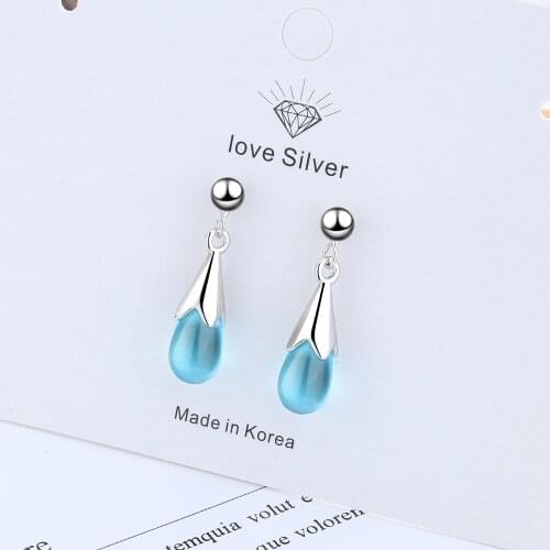 Fashion Female Jewelry Sterling Plata Blue Glass Water Drop Long Tassel Earline Earrings for Women Pendientes Brincos