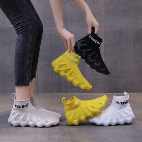 Socks Shoes Women 2021 New Sports And Leisure Flying Knit Womens Shoes High-Top Breathable Ladies Volcanic Shoes Trendy Shoes