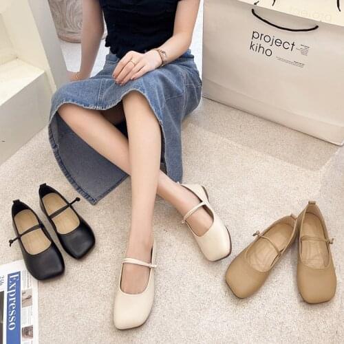 Women Flats Square Toe Mary Janes Shoes Shallow Woman Shoes Black Ballet Flats Boat Shoes Slip on Flat Zapatos Mujer 9288G