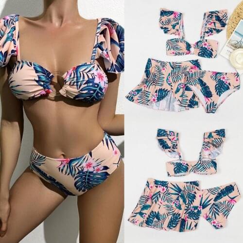 Swimsuit Top+Swimsuit+Swimsuit Skirt Three piece set Womens sexy high waisted V-neck color block printed Bikini Swimsuit c50