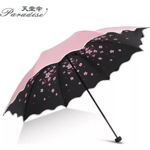 Paradise Brand Flower Umbrella Women Folding Fashion Parasol Sun or Portable Strongly Rain Female Anti UV clear Light Parasol