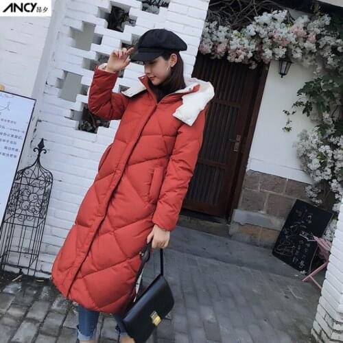 Women newest long hooded duck down coats female fashion casual over knee slim warm clothes popular winter thickened jackets