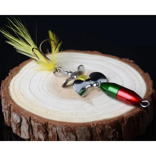 1 Pcs Metal Sliver Rotating Sequins Spoon Lure 7cm/10g Spinner Fishing Hard Bait with Feather Treble Hook Fishing Accessories