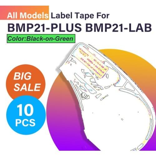 10PCS All models Label tape Black On Green For BMP21-PLUS BMP21-LAB M21-250-595 M21-375-595 M21-500-595 M21-750-595