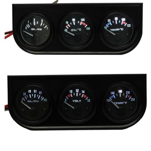 3 Car Pointer Gauge Kit - Oil Temp / Water Temp / Oil Pressure - 2" 52MM LED Light