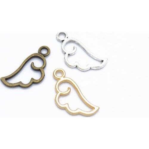 40Pcs/Lot 18x8mm 3 Colors Plated Angel Wing Charm Pendant For DIY Jewelry Making