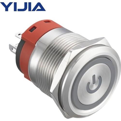 7/8'' Momentary Self-Reset Push Button Switch 12V Power Symbol LED with Socket Plug 1NO1NC SPDT ON/Off GQ22BF-11EP/S