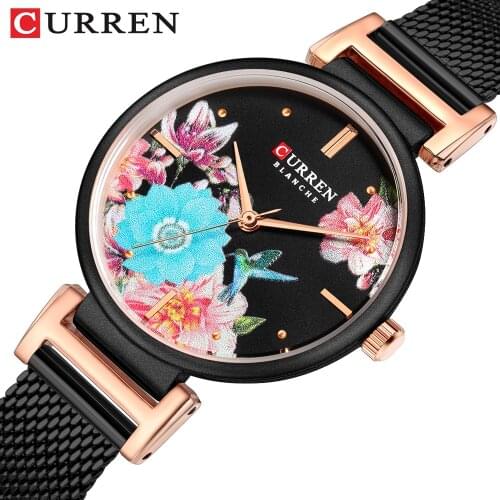 CURREN Women Watch Black Bracelet Lady Luxury Brand Stainless Steel Band Elegant Watch Casual Quartz Clock Female Montre femme