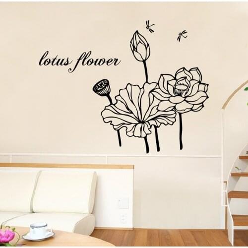 Lotus flower dragonfly vinyl wall decals home decor living room bedroom diy mural removable wall stickers