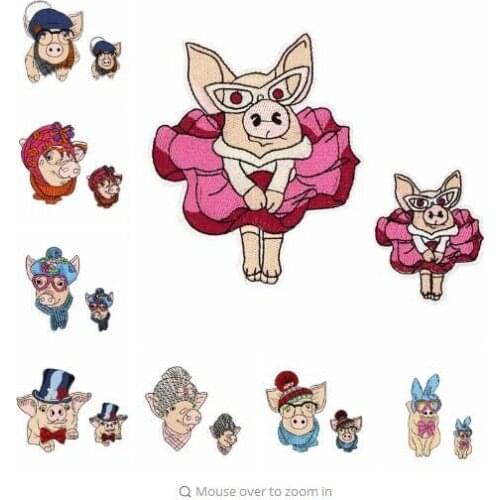 DD 1 Set(2PCS) Cartoon Pig Embroidered Iron on Patches for Clothes Funny Animals Embroidery Applique DIY Sewing Decoration New