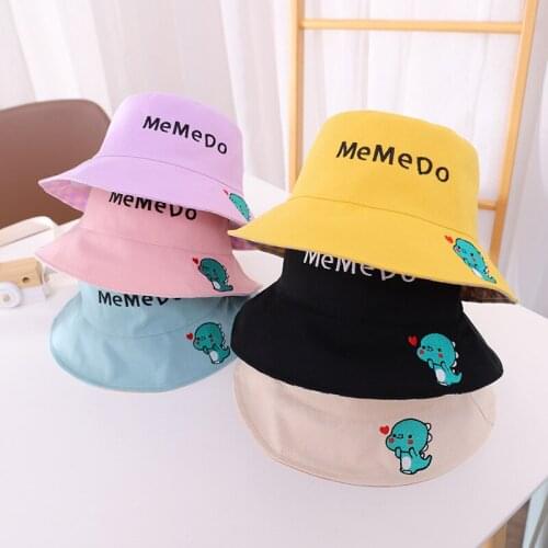 Doitbest Kids Cotton Bucket Hats Summer Double-sided embroidery Dinosaur Sun Cap Baby Boy Girls Outdoor Beach Fisherman Hat