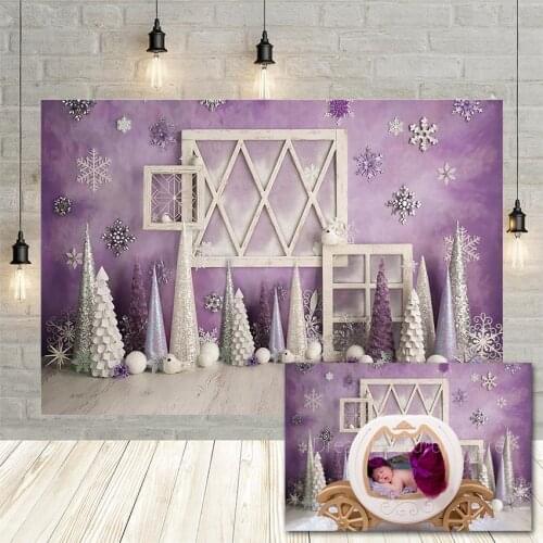 Mehofond Purple Gradient Grunge Backdrop Winter Forest Tree Snowflake Baby Shower Photography Background Photo Studio Photophone