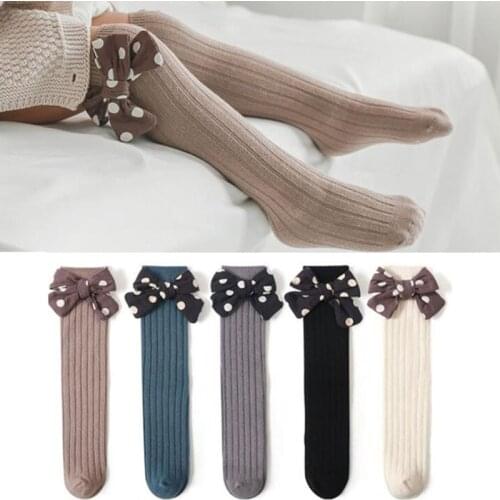 2021 Baby Girls Socks New Toddlers Girl Big Bow Knee High Long Soft Newborn Kids Socks Bowknot 100% Cotton Girls Socks