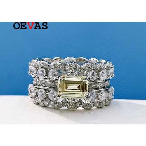 OEVAS 100% 925 Sterling Silver Yellow High Carbon Diamond Rings For Women Sparkling Wedding Party Fine Jewelry Wholesale Gift