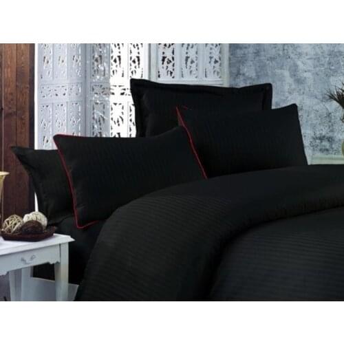 Striped Cotton Satin Duvet cover set Black