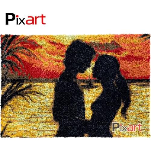 Latch Hook Rug Kiss in Sunset Crocheting Tapestry Kits DIY Carpet Rug Chunky Yarn Needlework Knitted Floor Mat Hobby & Crafts