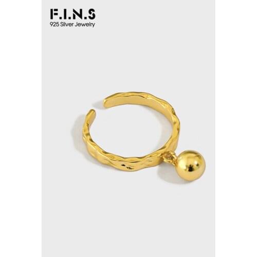 F.I.N.S Korea Fashion Woman S925 Sterling Silver Ring CHIC Irregular Concave-Convex Round Bead Ball Pendant Opening Finger Ring