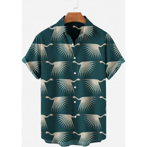 2021 Mens Summer Crane 3D Printed Designer Shirts Fashion Button Up Light Shirt Casual Lapel Hawaiian Short Sleeve Shirts