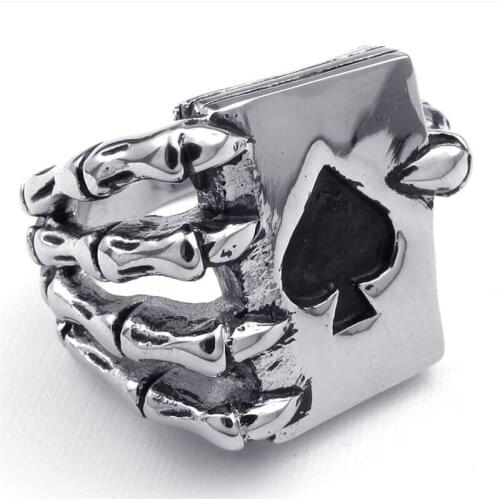 Skeleton Claw Skull Ring Claw Playing Card Ring Gothic Punk Rock Biker Jewelry Vintage Mens Stainless Steel Ring Hip Hop 2021