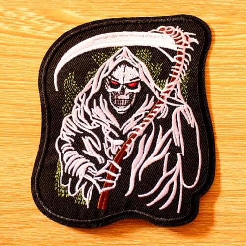 DIY Punk Patch Grim Reaper Embroidered Patches For Clothing Iron On Patches On Clothes Rock Hippie Patch Biker Badges Applique