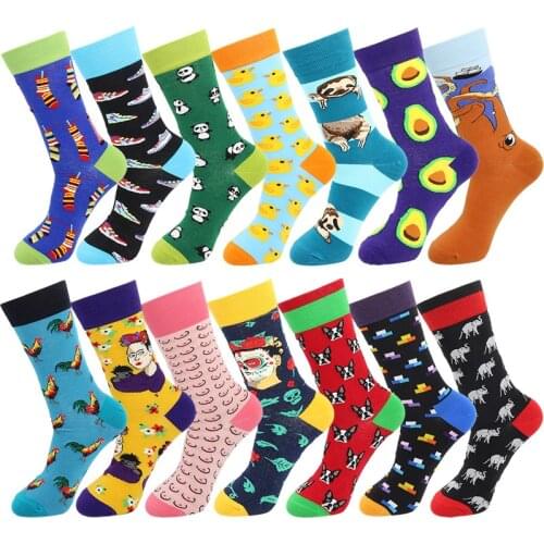 Koala Avocado animal males Socks Fashion Cute Series Harajuku Cartoon Funny Women Happy Cotton Cool Middle tube Socks