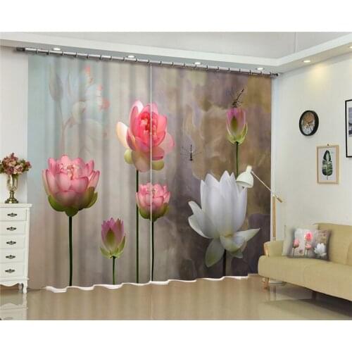 2017 New Curtains for Windows Drapes European Modern Lotus 3D shade curtain for living room bedroom