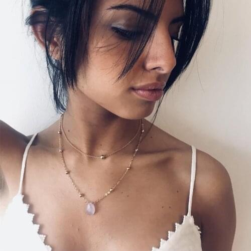 Opal Necklaces Aesthetic Bohemian Style Opal Pendant Beaded Chain Necklace Harajuku Women Jewelry Choker Collares