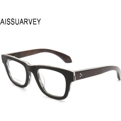 Oversize Square Glasses Frames Widely Big Eyeglasses for Men Women Spring Temple Vintage Wooden Optical Prescription Eye Wear