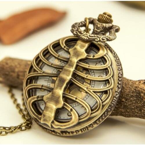 Wholesale 10 PCS/lot Bronze antiques Hollow out gold surface of quartz woman and men gift steam punk Necklace pocket watches
