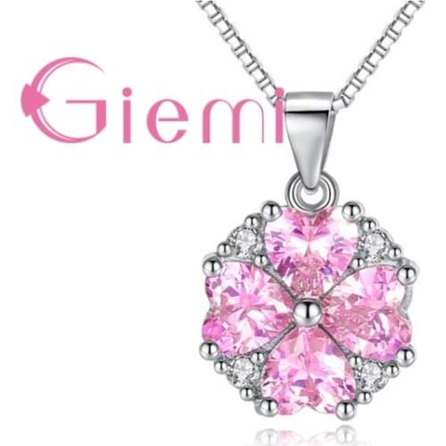 Romantic Pink Heart Shape Cubic Zirconia Real 925 Sterling Silver Necklace Pendant Crystal Jewelry For Women