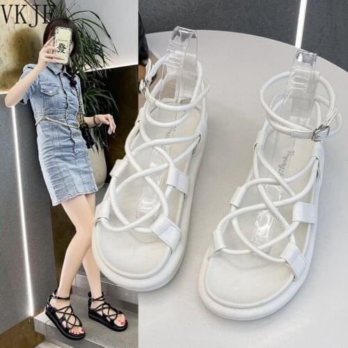 Low Sandals Woman Leather Low-heeled Slides Hoof Heels Rubber Rome PU Fabric Low Sandals Woman Leather Low-heeled Hoof