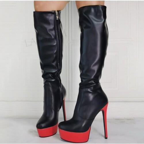 SEIIHEM FASHION Women Knee High Boots Zip Up Stiletto High Heels Zapatos Botas Boots Ladies Shoes Woman Large Size 43 44 46 52