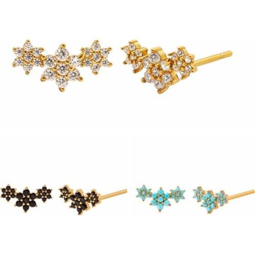 925 Sterling Silver Tiny Stud Earrings for Women Gold Color black Blue Turquoise Crystal Flower CZ Earrings Fashion Jewelry Gift