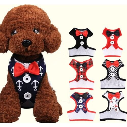 Hansome Dog Harness for Small Medium Dogs Cats French Bulldog Pug Vest Cute Bowtie Adjustable Harness Dog Cats Comfort Accessory