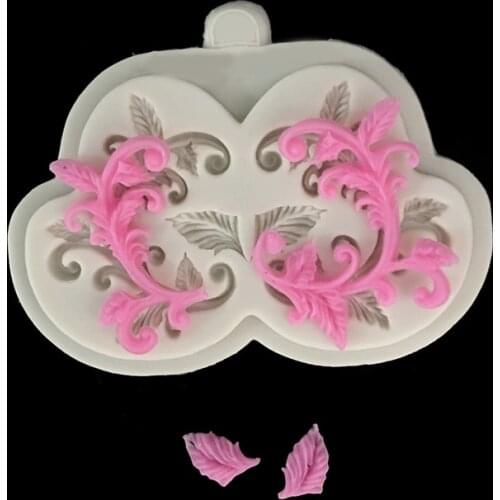 Minsunbak Flowers Vine Relief Frame Cake Border Silicone Molds Leaf Shape Chocolate Candy Baking Tools