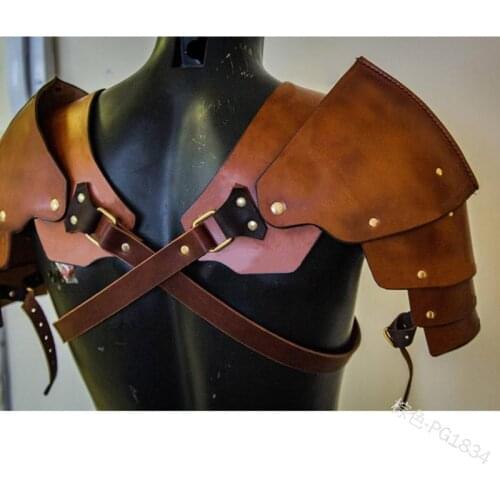 Medieval Men Viking Battle Knight Pauldrons One Strap Adjustable Leather Shoulder Armor Vintage Masquerade Party Cosplay Props