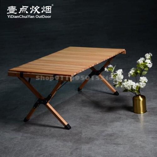 Outdoor Egg Roll Table Solid Wood Folding Table Camping Wild Dining Table Self Driving Tour Portable Household Table Barbecue A
