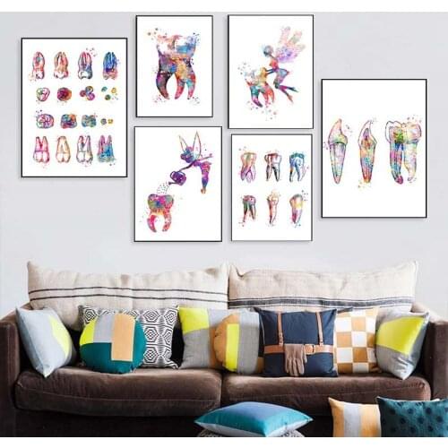 Dental Art Tooth Fairy Canvas Painting Watercolor Wall Art Poster Dental Hygienist Canvas Print Teeth Wall Pictures Clinic Decor
