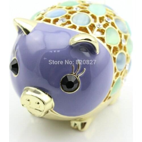 Pig Piggy Piglet Jewelled Trinket Box Jewelry Box with Inlaid Crystal, Pill Box Figurine Blue, 11*7.5*8 CM