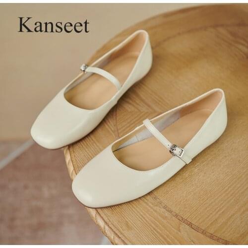 Kanseet New Women Pumps Sweet Round Toe Concise Handmade Flats Footwear 2021 Spring Autumn Casual Buckle Strap Low Heels Shoes