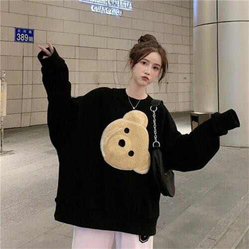 Party Bear Korean Cute Loose Tops Female Casual Kawaii Sweatshirt Sweety Autumn Hoodie Girls Streetwear Lovely Girls Hoodies