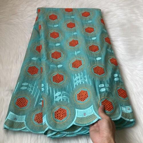 Green African Swiss Voile Net Lace Fabric High Quality French 100% Cotton Embroidered Lace Fabric 5 yards For Women Dress A1217