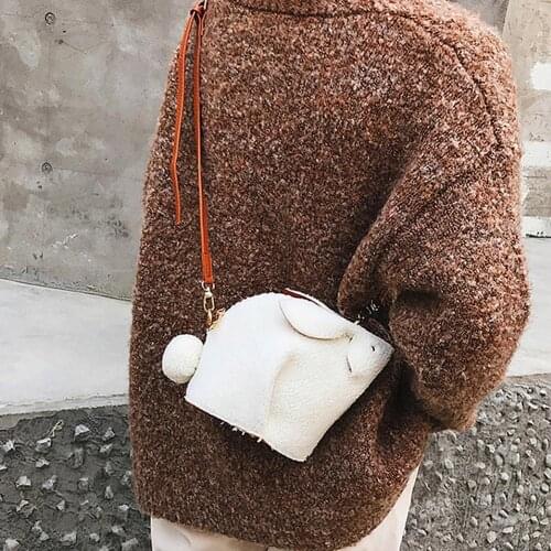 Women Cartoon Rabbit Zipper Shoulder Bag Faux Leather Plush cute and stylish pretty Crossbody Cartoon rabbit shape design Pouch